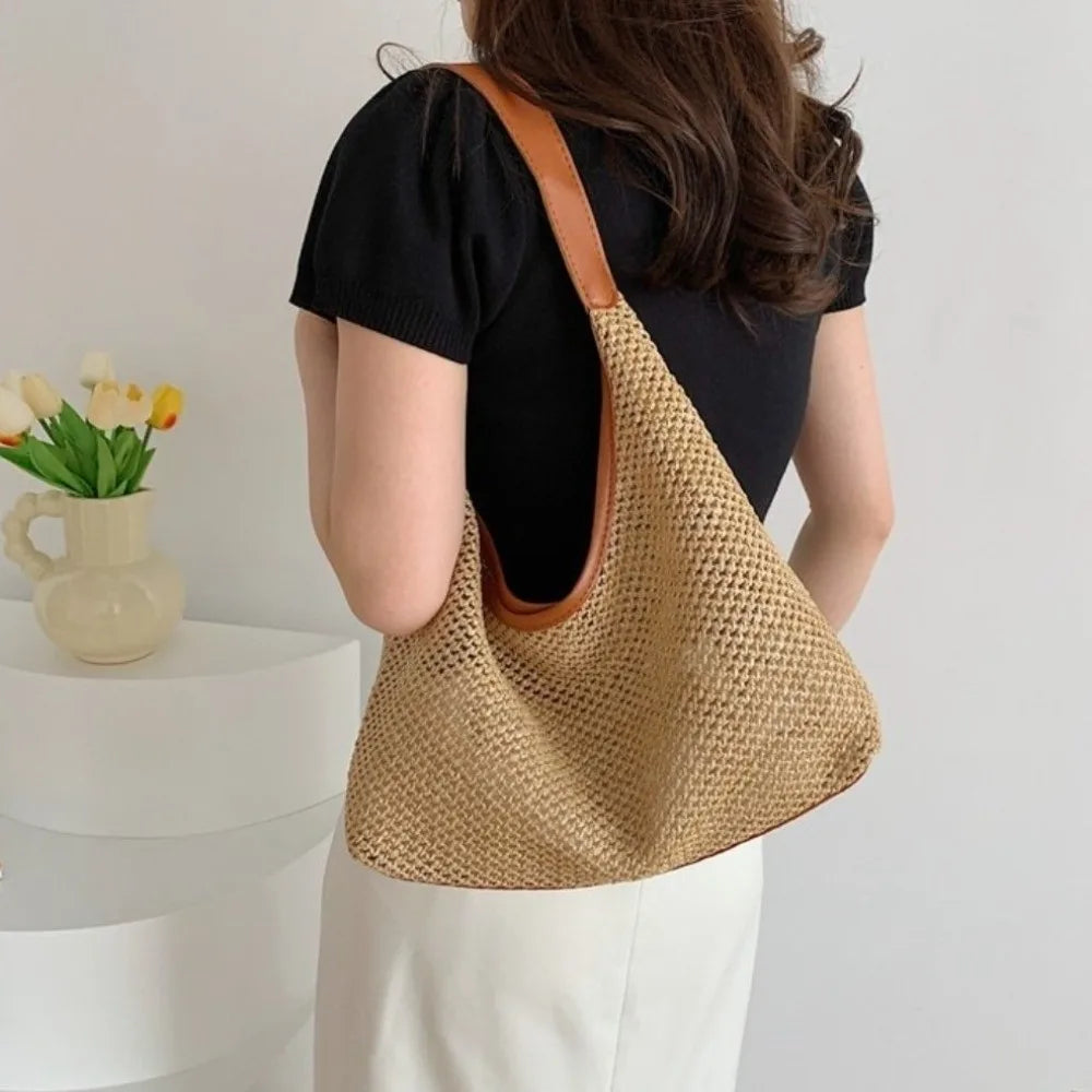 Bohemian Handmade Straw Bucket Bag – Large Beach Shoulder Bag