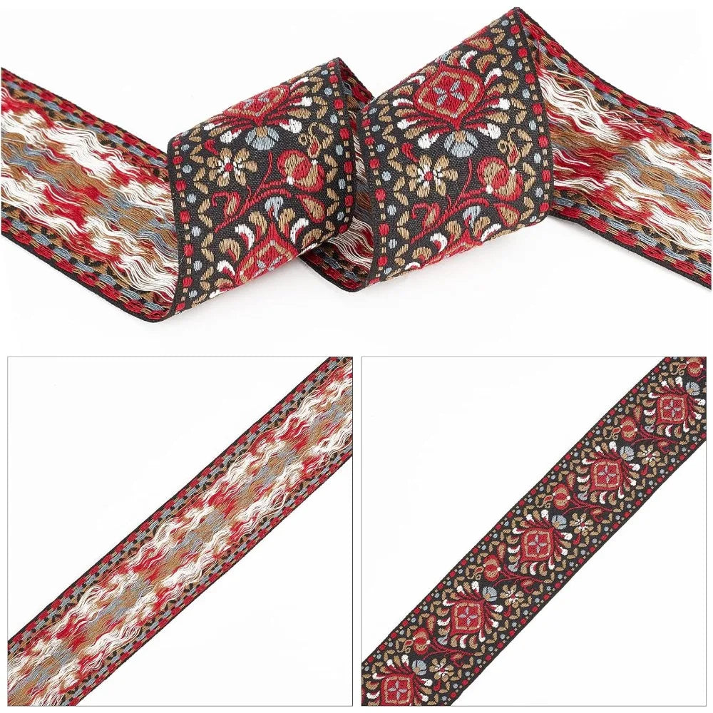 Ethnic Floral Jacquard Ribbon 2 Inch Indian Red – 10 Yards