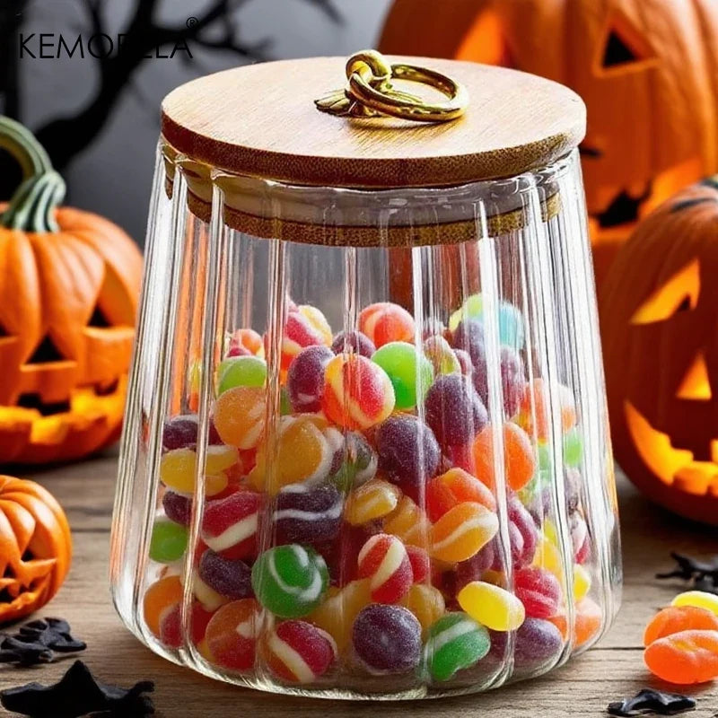Halloween Glass Candy Jar with Airtight Wood Lid | Canister