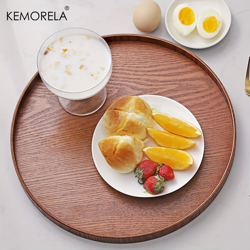 Round Acacia Wood Serving Tray – Farmhouse Candle Holder, 4 Sizes
