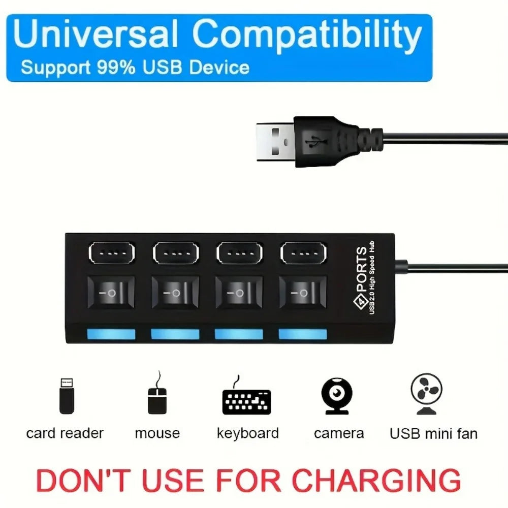 4/7 Port USB 2.0 Hub Splitter with LED Switch | PC & Laptop