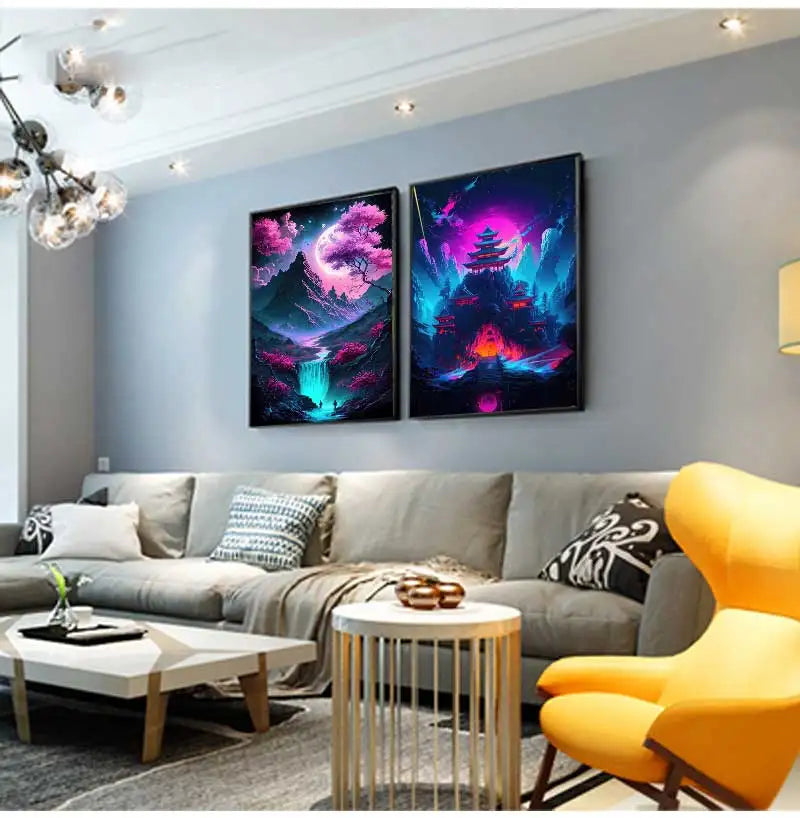 Japanese Anime Cyberpunk Neon Canvas Wall Art 3-Piece Set