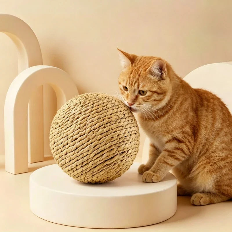 Extra Large Sisal Ball Cat Toy – Chew, Scratch & Teaser Wand