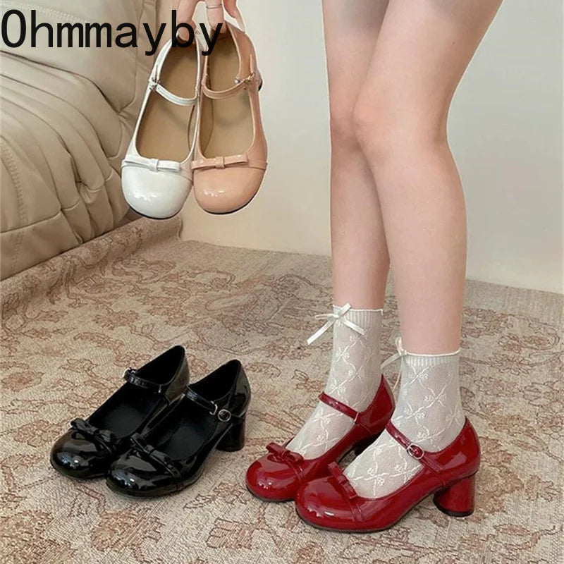 Butterfly-Knot Mary Jane Pumps | Women's Lolita Square Heels