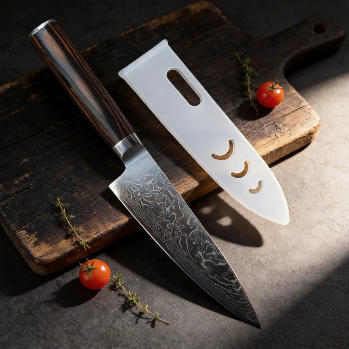 Damascus Steel Chef Knife – Fixed Blade & Wood Handle