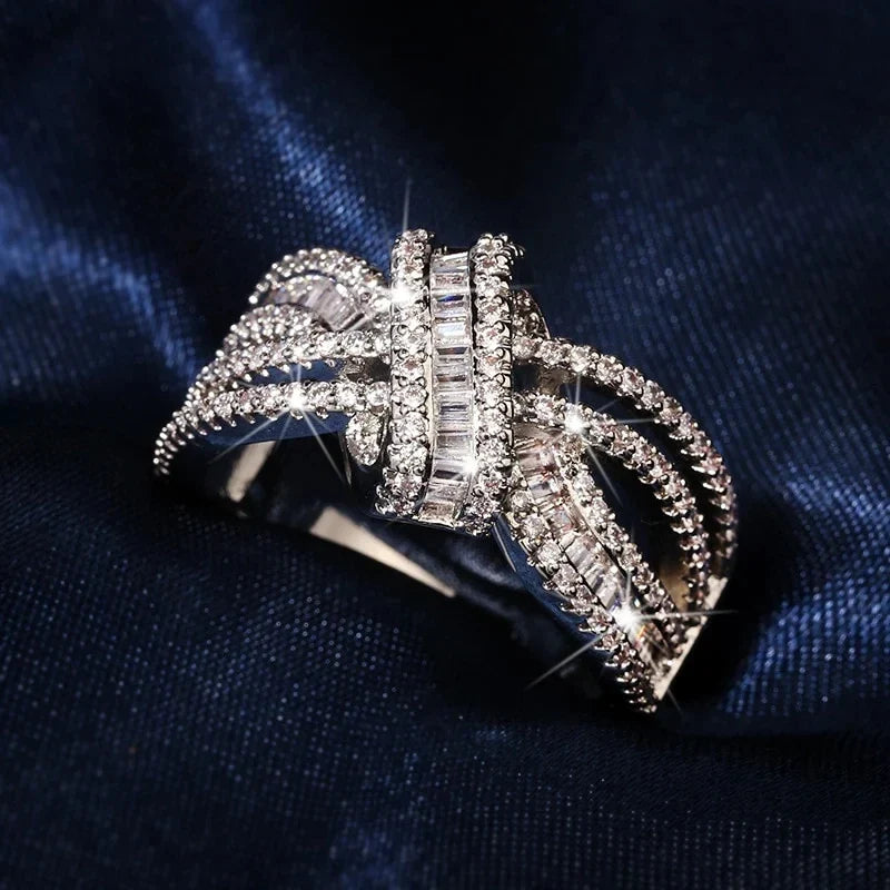 Huitan Geometric Cubic Zirconia Silver Women's Ring | Wedding