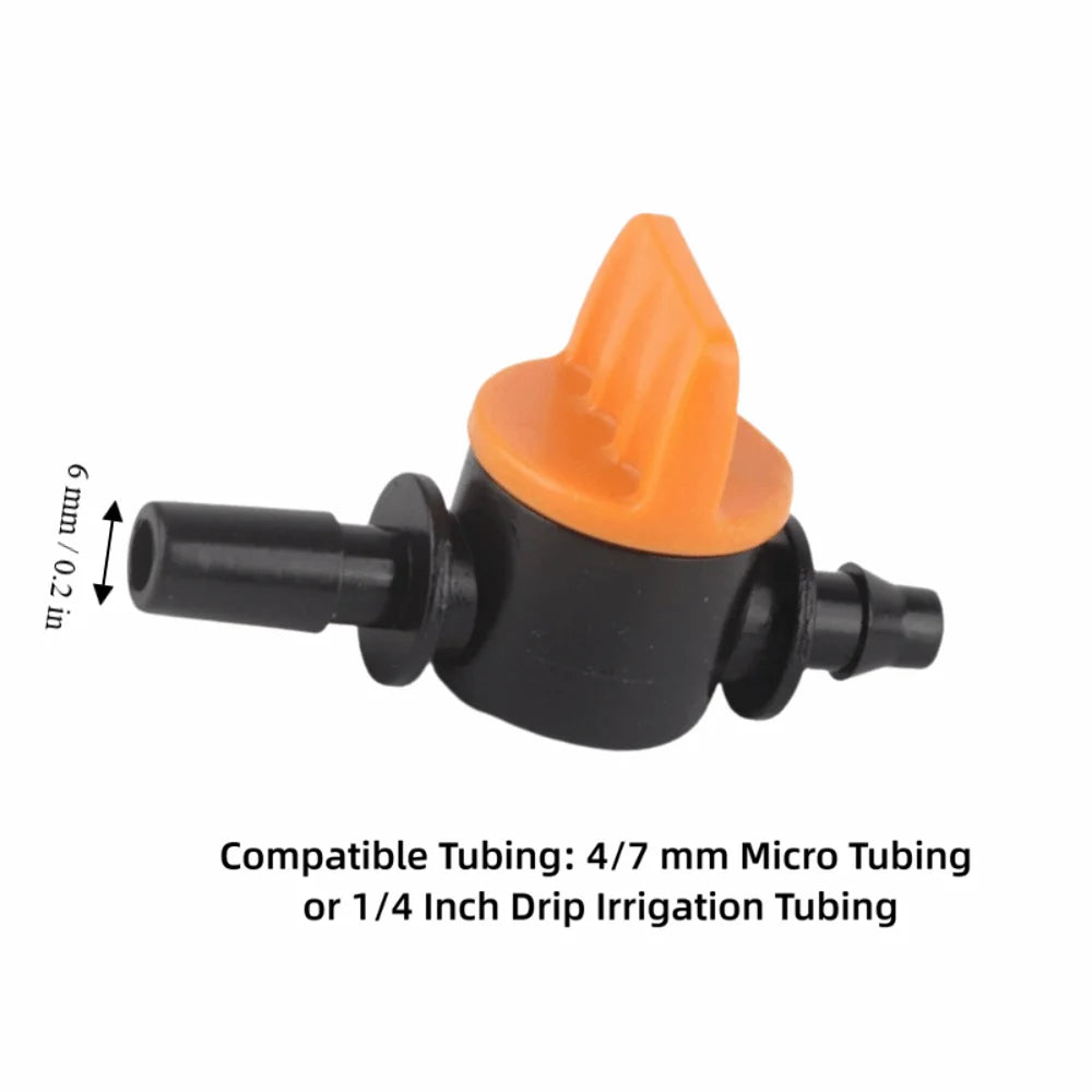 50-Pack Mini Drip Irrigation Valves | 4/7mm Micro Tubing Valves