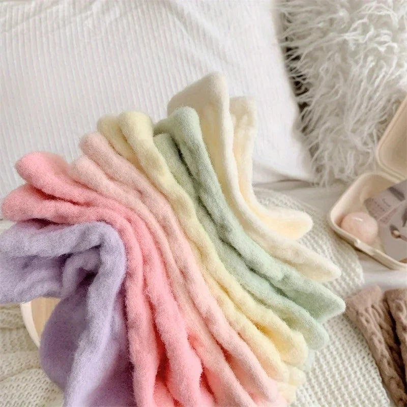 Fluffy Thick Women's Knit Socks | Soft Macaron Mid-Calf 2 Pairs