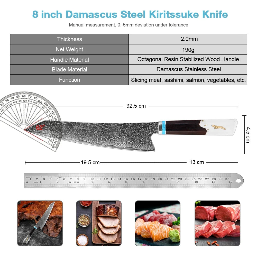 XITUO Damascus 8" Kiritsuke Chef Knife – Hand Forged Carbon Steel