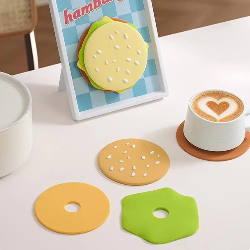 Burger-Shaped Silicone Coasters Set of 5 | Fun Table Decor