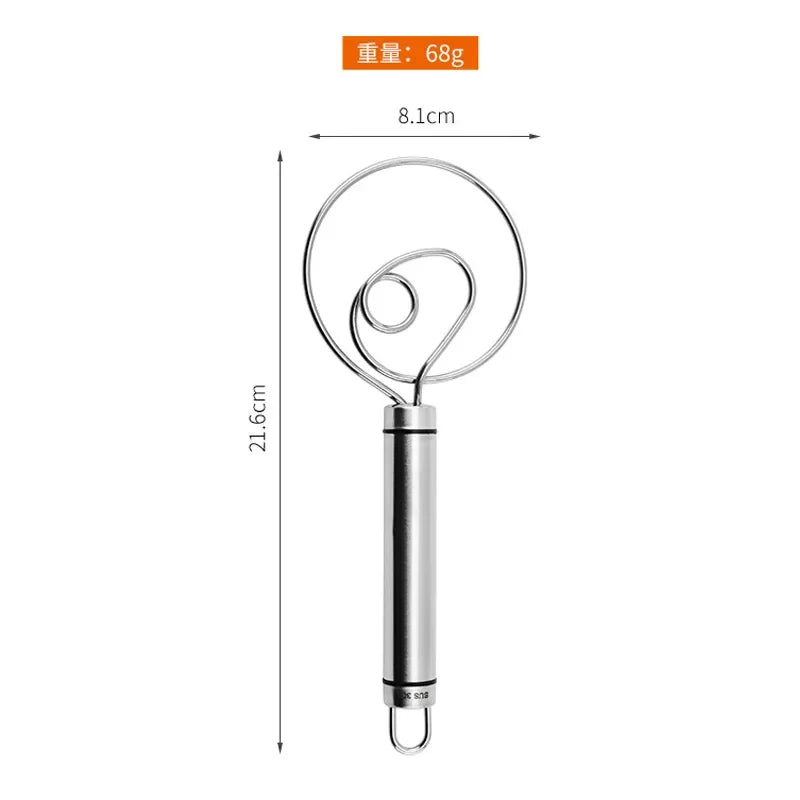 Danish Dough Whisk Traditional Wooden Handle Stainless Steel Hook