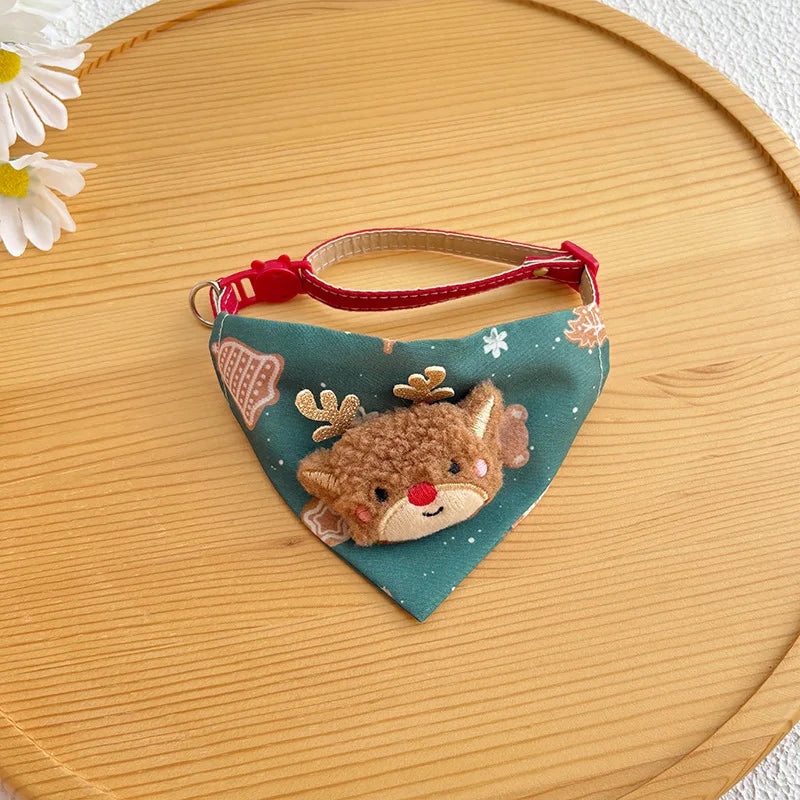 Christmas Pet Triangle Scarf Collar Cute Cat Accessories Dog Red Elk
