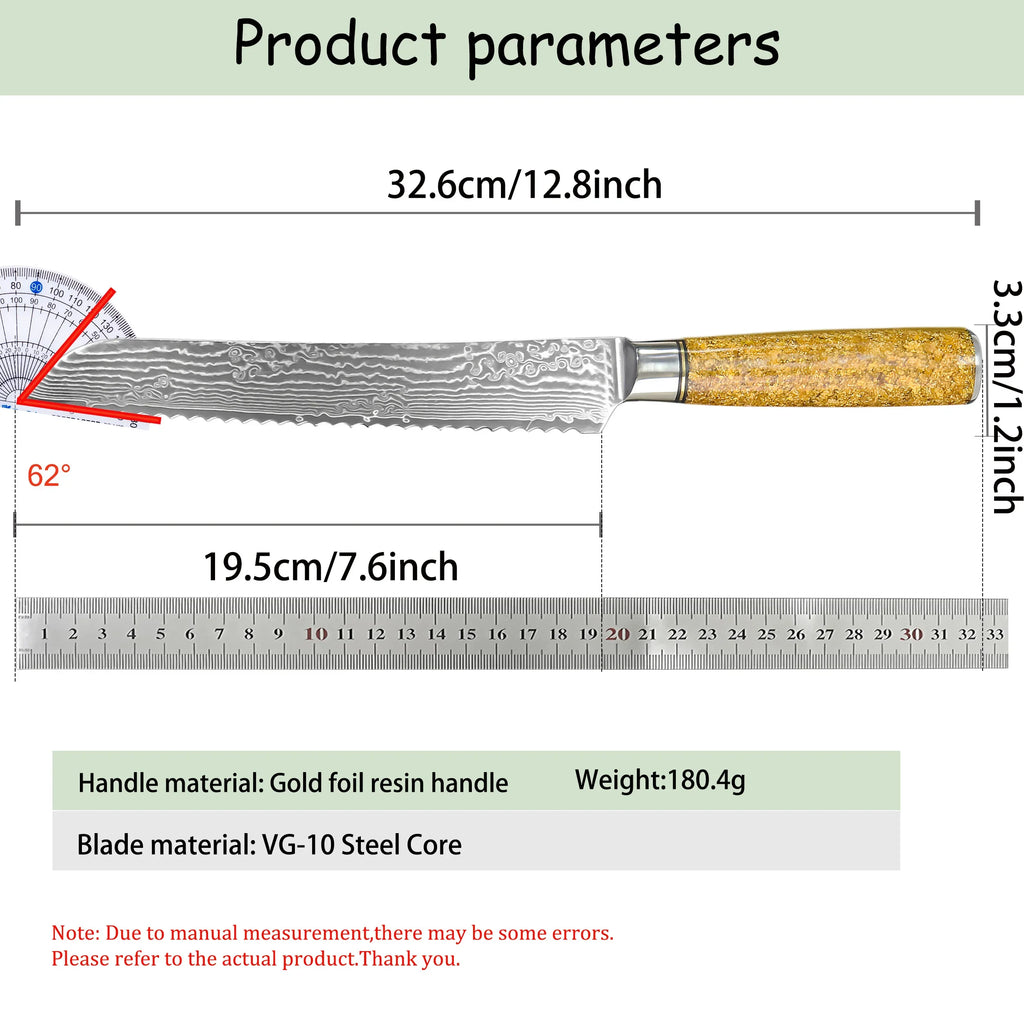 Damascus Steel 67-Layer Serrated Bread Knife – Sharp 19.5cm