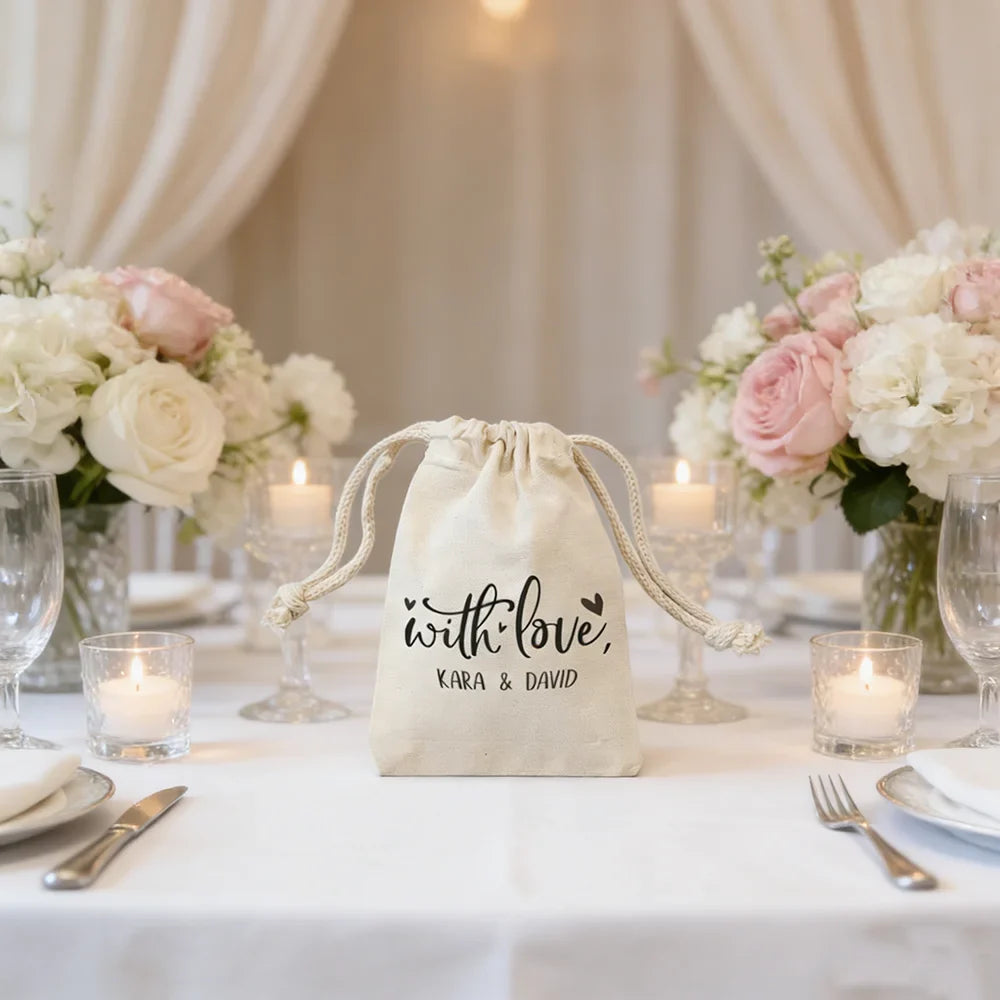 Personalized "With Love" Cotton Wedding Favor Bags | Gift Bags