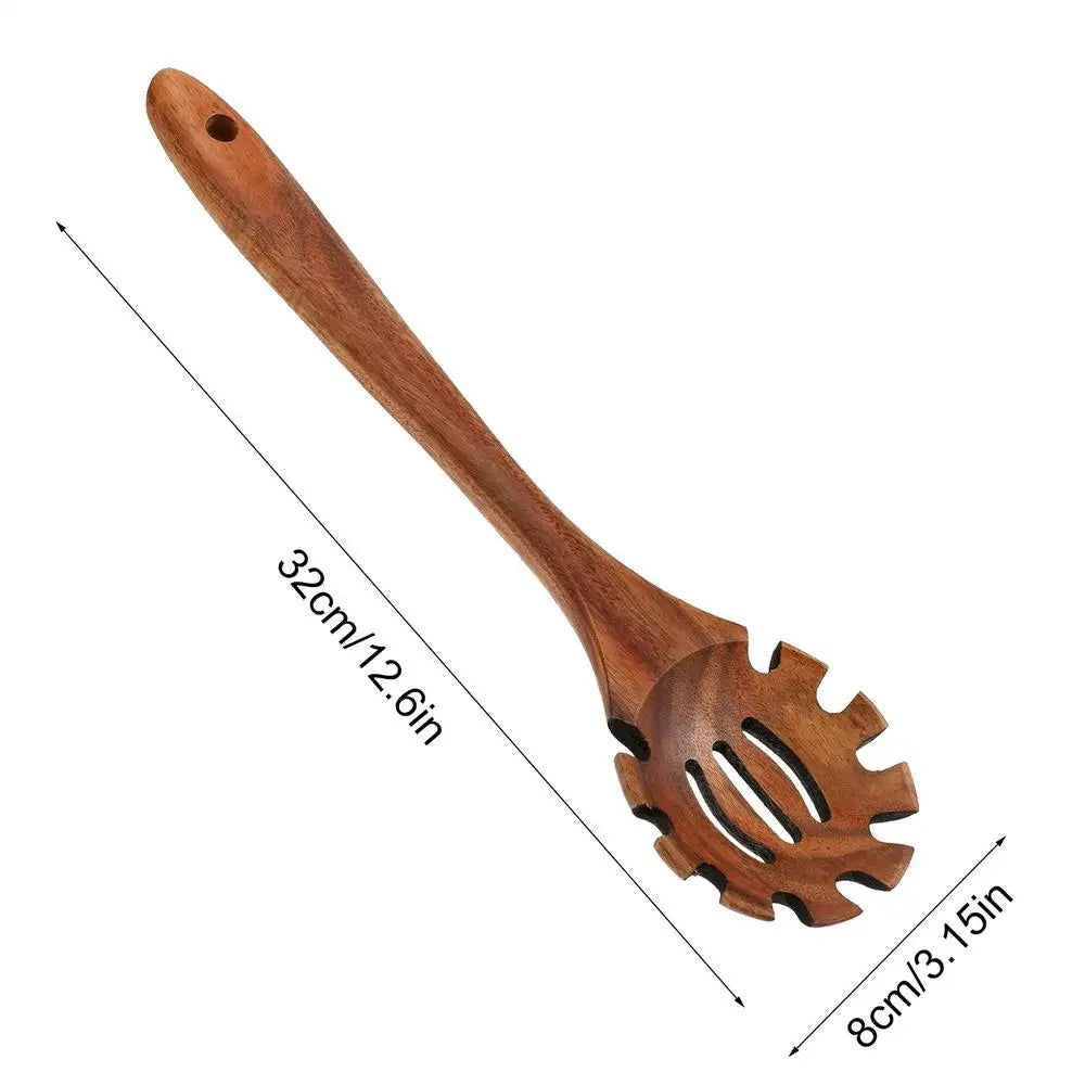 Wood Spaghetti Spoon Server Hangable Pasta Ladle Teeth
