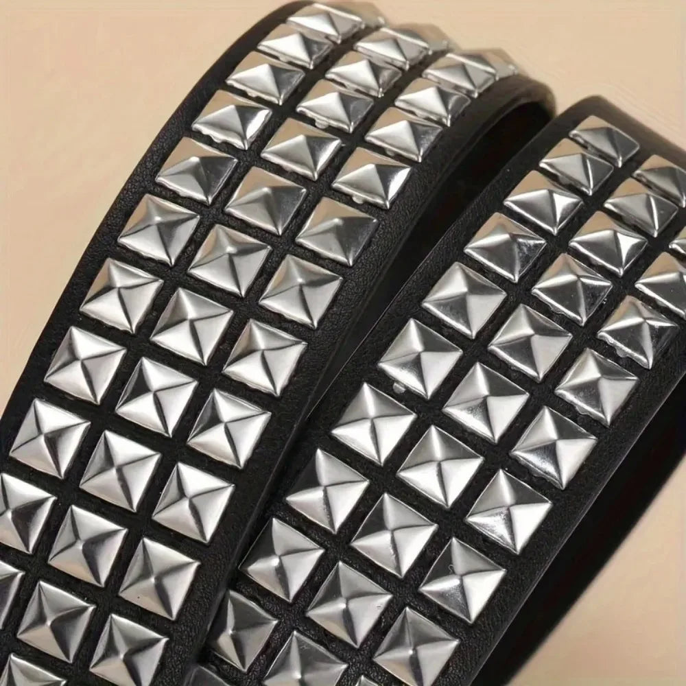 Square Rivet Punk Belt – Unisex PU Leather Jeans Belt