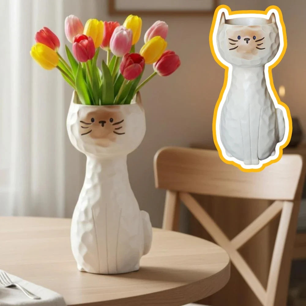 Siamese Cat Resin Flower Vase | Cute Desktop Plant Pot Decor