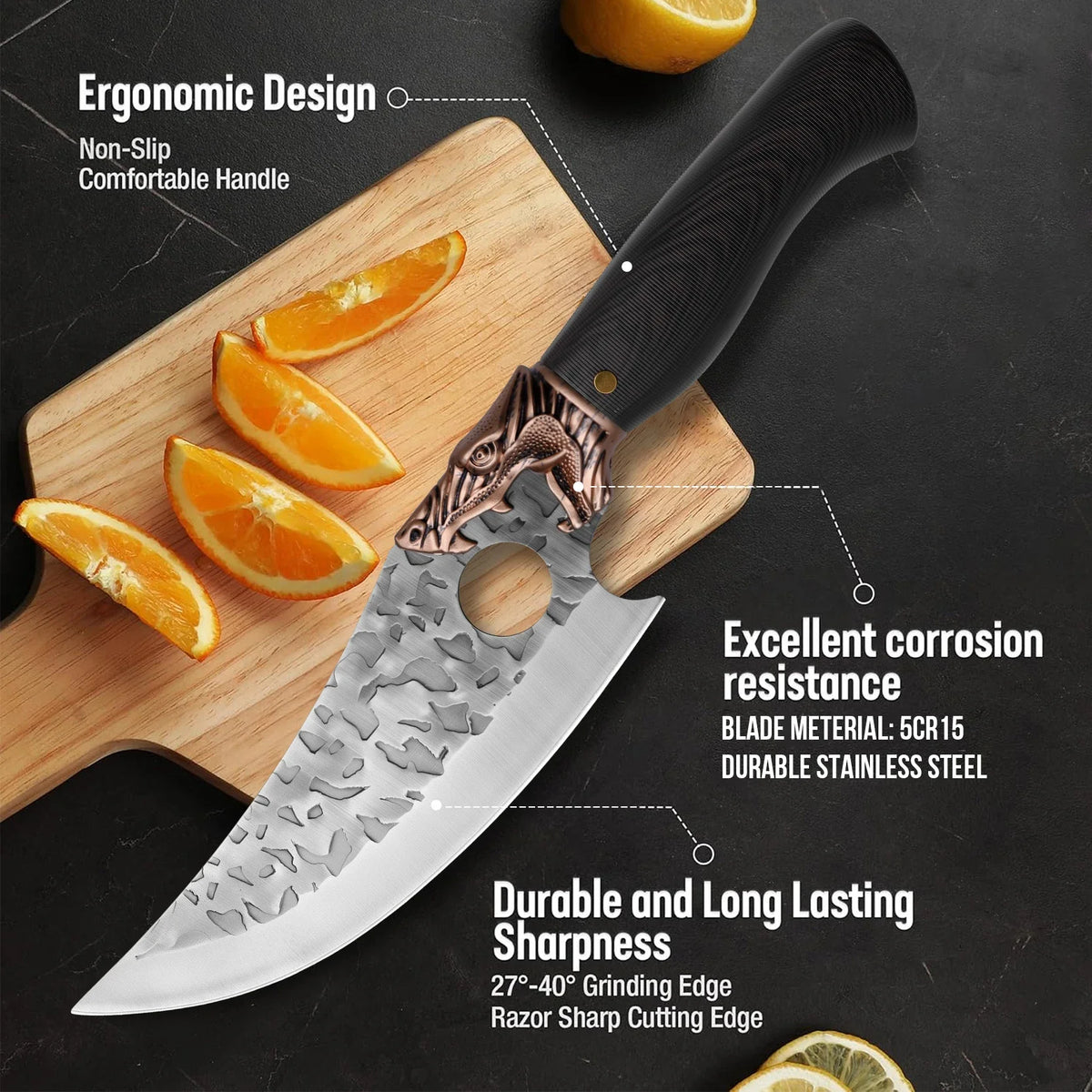 WXCOO Hand Forged Stainless Steel Chef & Butcher Knife