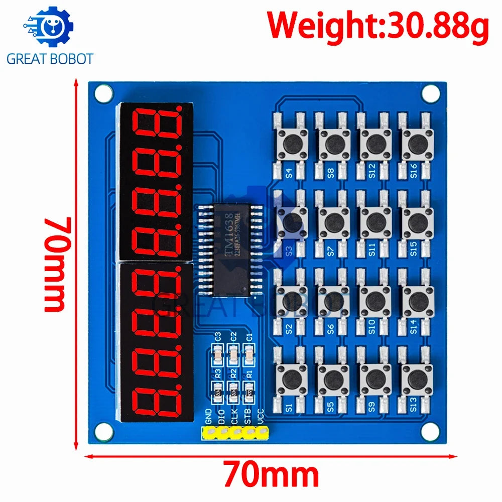 TM1638 8-Digit LED Display 16-Key Module for Arduino