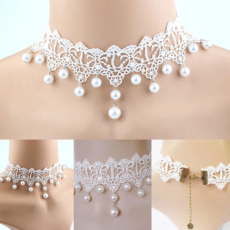 Lace Pearl Choker Necklace – Women's Trendy Fashion Jewelry
