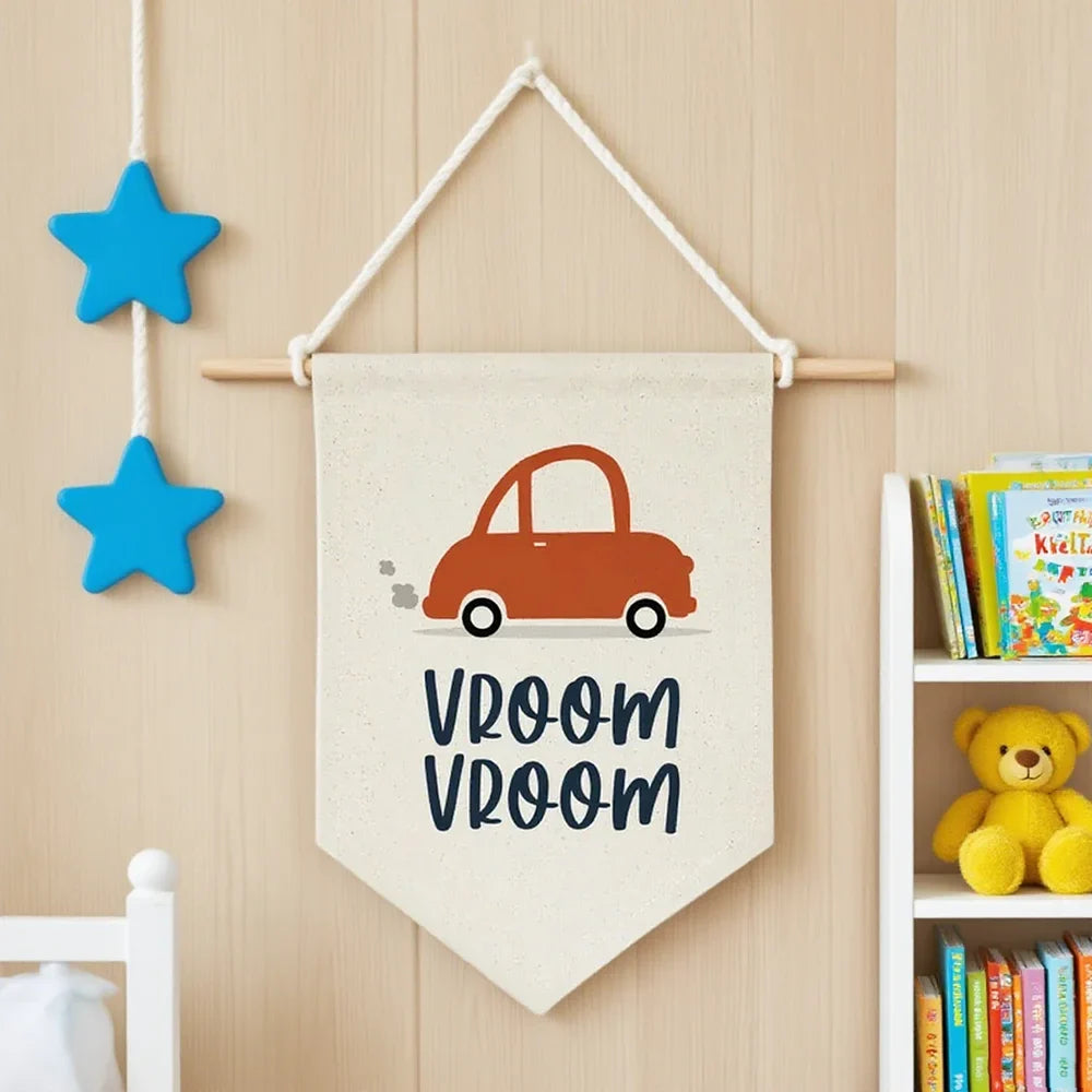Vroom Vroom Canvas Pennant Banner – Kids Nursery Wall Decor