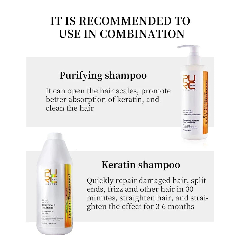 PURC Brazilian Keratin Treatment 1000ml + 300ml Shampoo Set