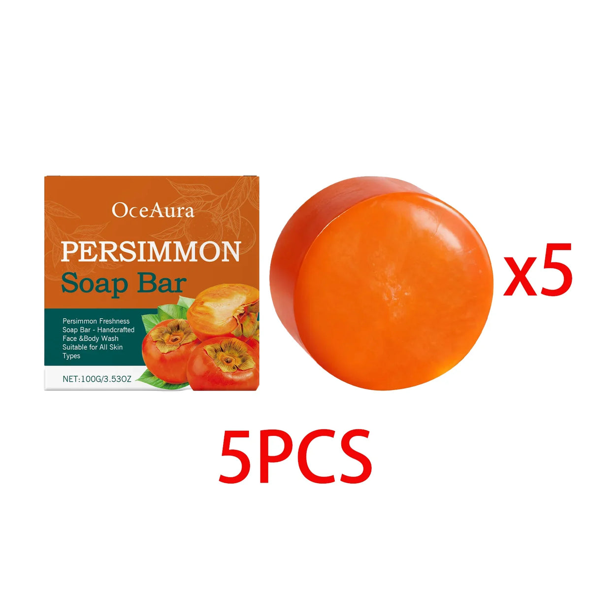 OceAura Persimmon Soap Bar | Natural Brightening & Moisturizing