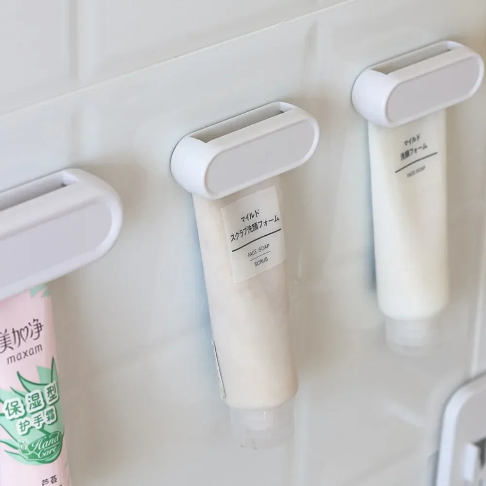 Adhesive Bathroom Organizer No Drill Toothpaste Holder Wall Mounted