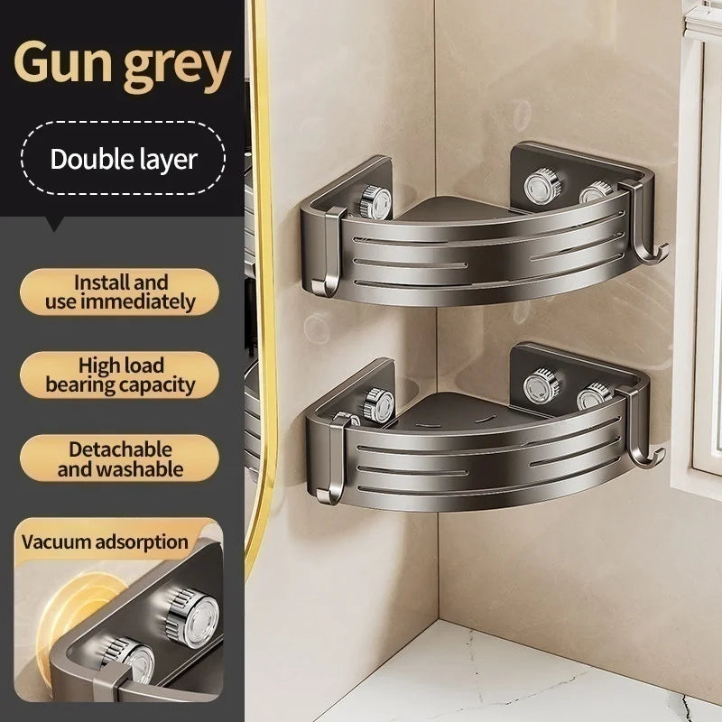 No-Drill Suction Cup Corner Shower Rack | Bathroom Shelf
