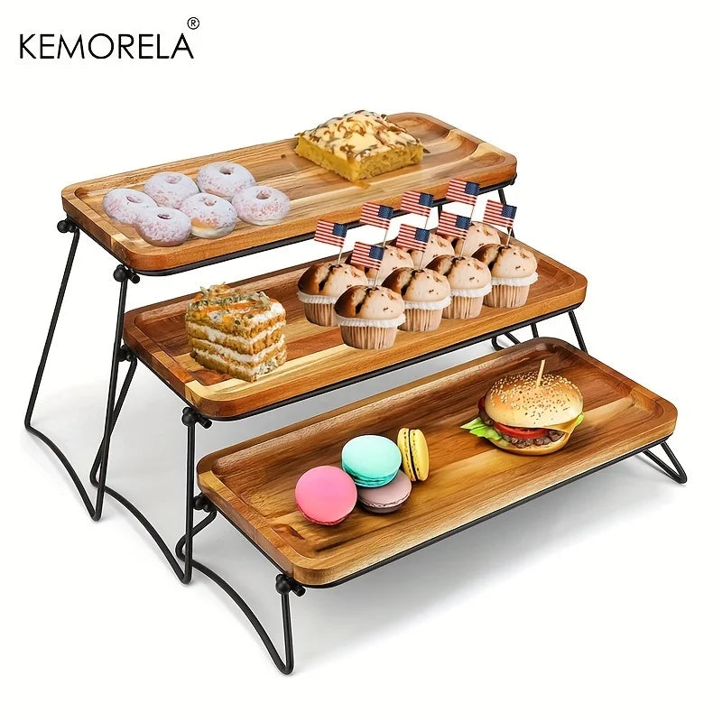 KEMORELA 3-Tier Acacia Wood Cupcake & Dessert Stand