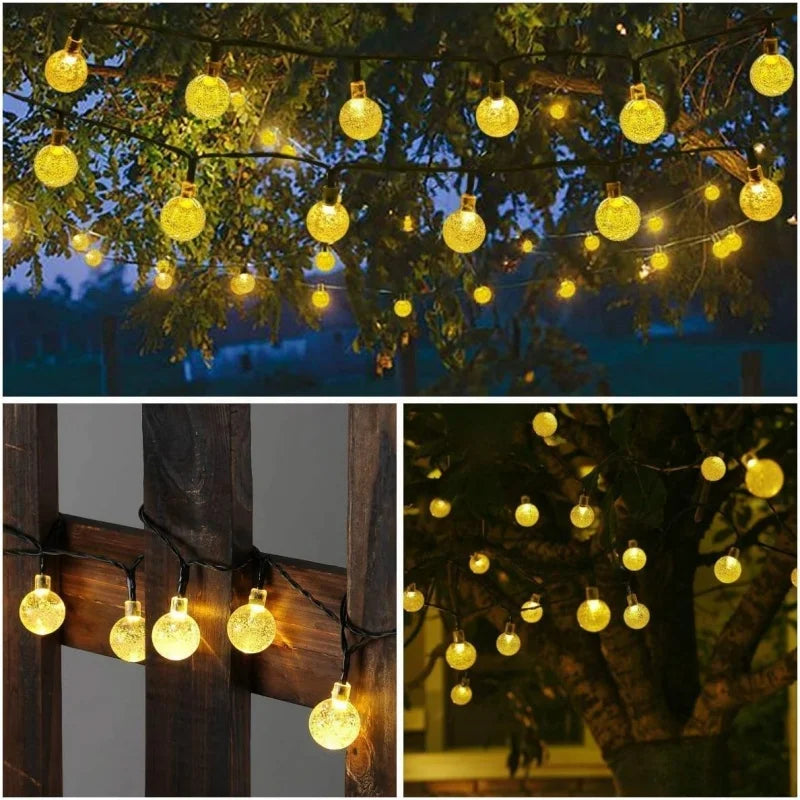 Solar String Lights Outdoor – LED Crystal Bubble Ball, 8 Modes
