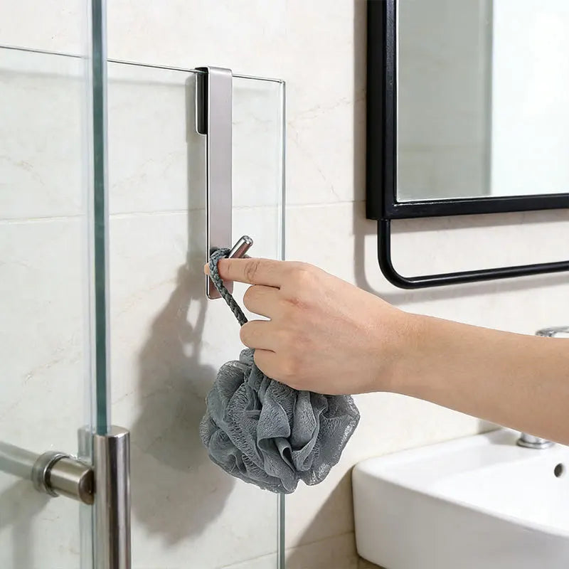 Drill-Free Glass Door Hooks – Stainless Steel Bathroom Storage