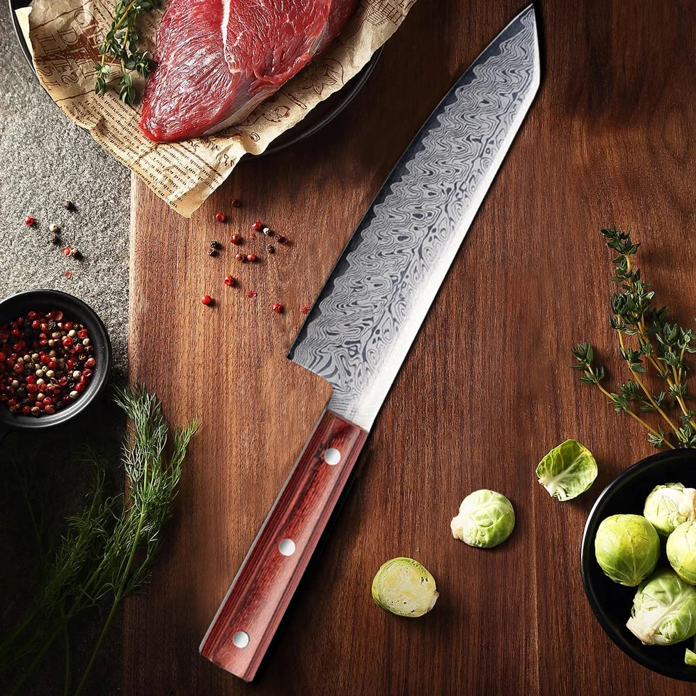 Damascus Steel Chef Knife – Japanese Forged Petty Knife, Wood Handle