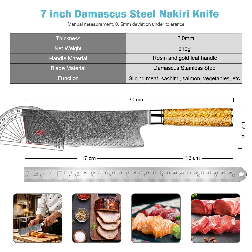 XITUO 7" Nakiri Knife – Japanese Damascus Steel Chef Knife