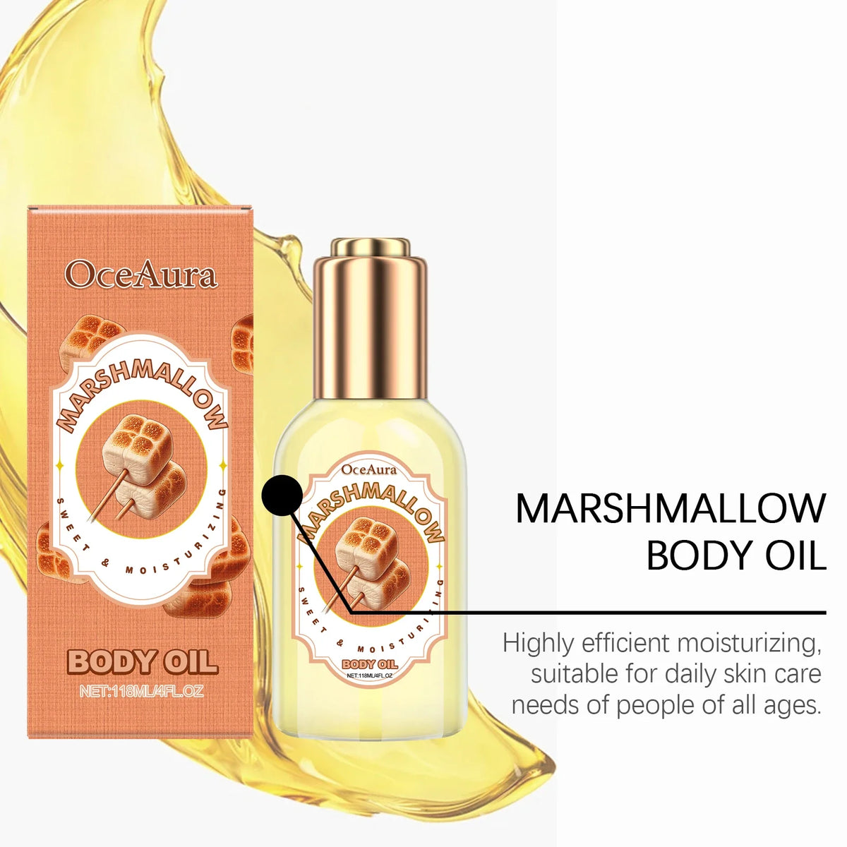 OceAura Marshmallow Body Oil – Sweet Caramel Scented Moisturizer