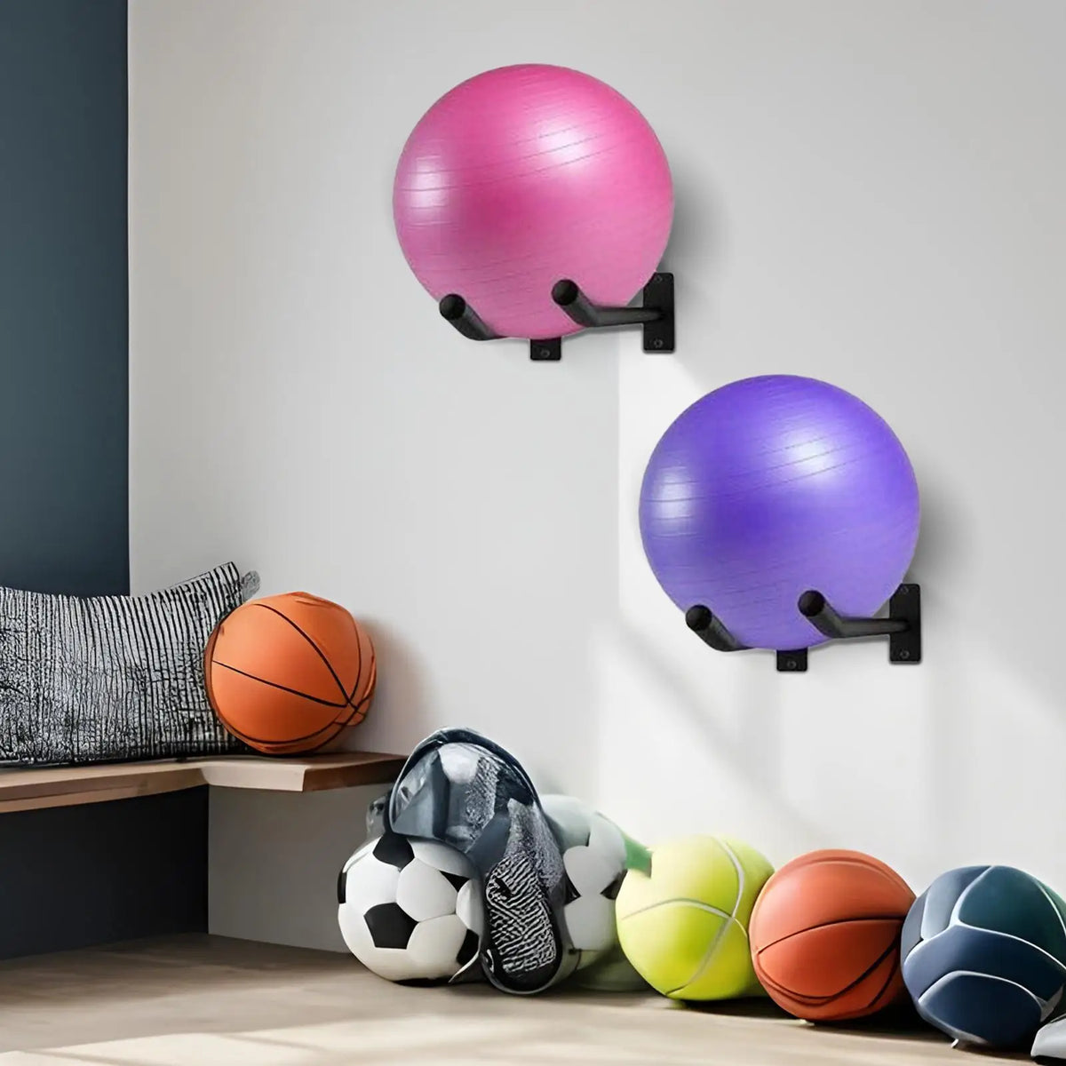 Exercise Ball Wall Mount Holder Pack of 2 – Home Gym Storage