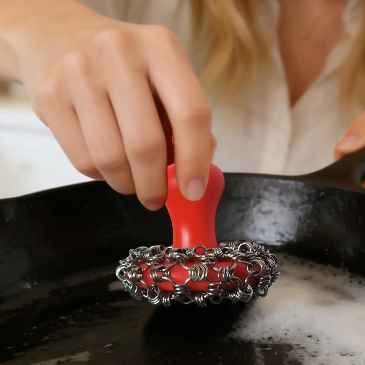Cast Iron Scrub Brush | 316 Steel & Silicone Ergonomic Handle