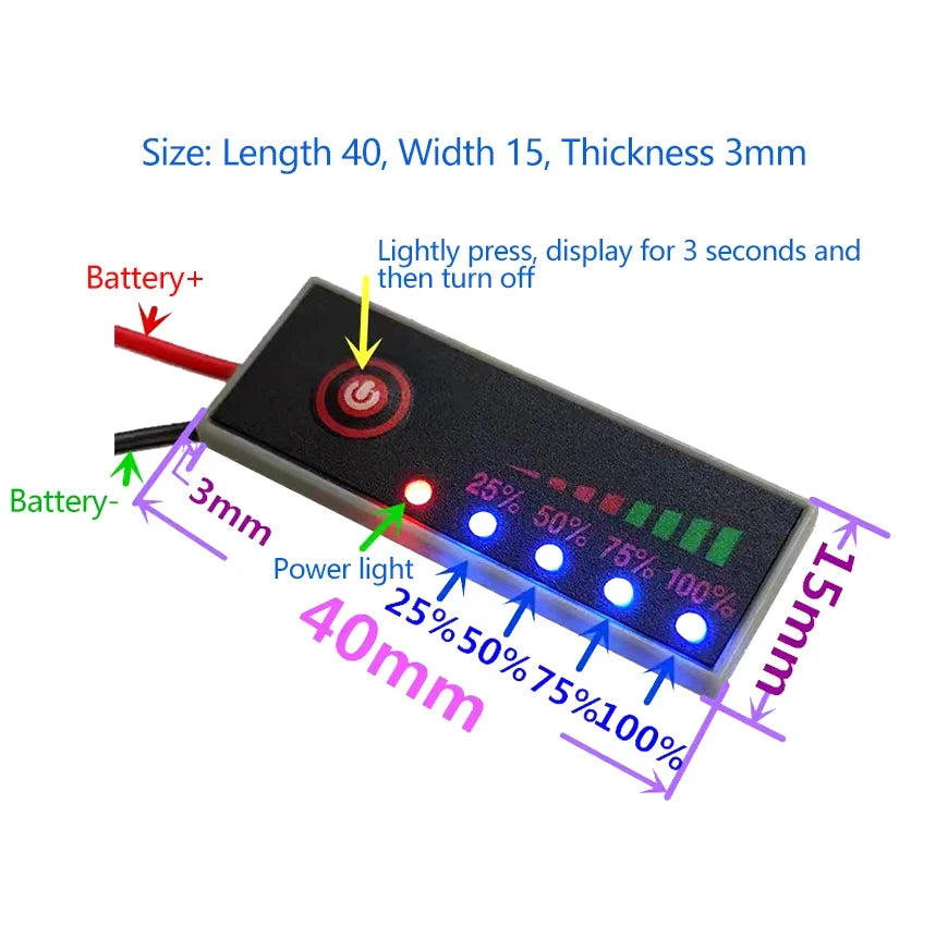 LiPo Battery Capacity Indicator 1S–7S | 5-LED Voltage Tester
