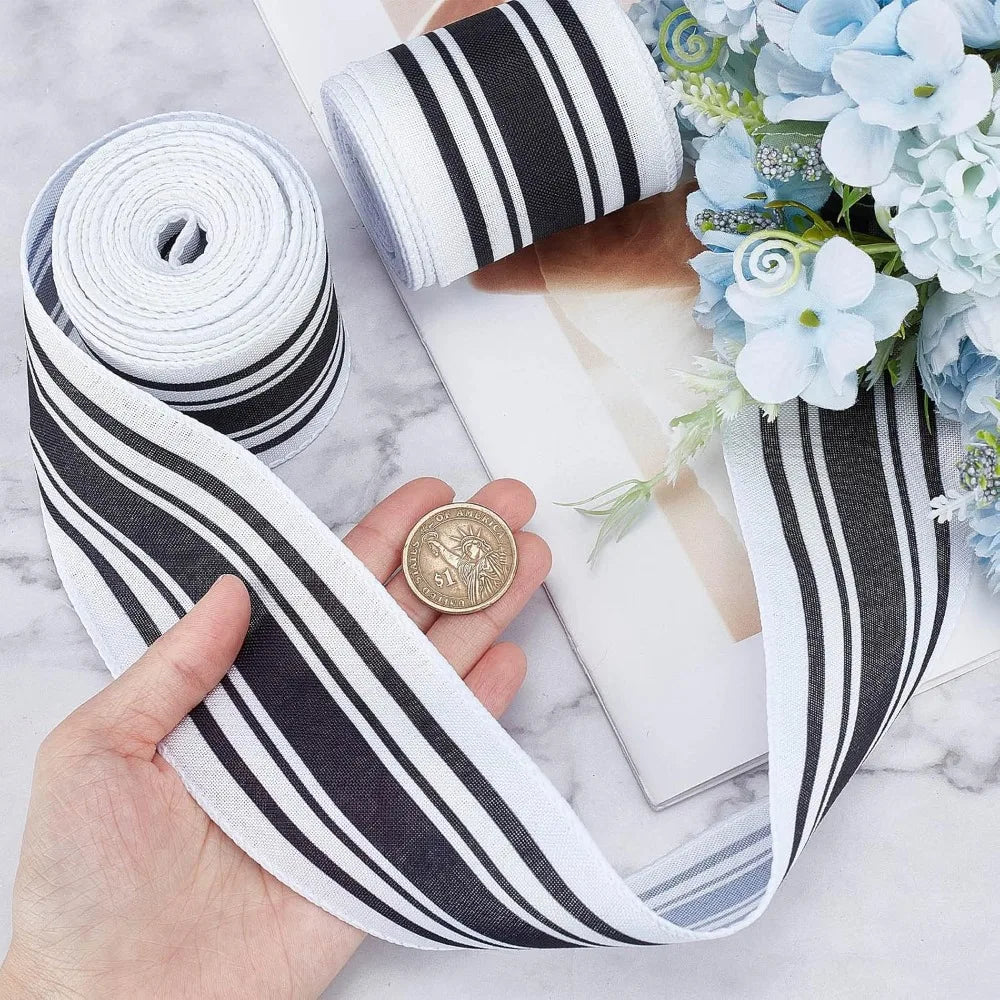 Black Stripe Jacquard Polyester Ribbon 2.5" – 2 Rolls 12 Yards