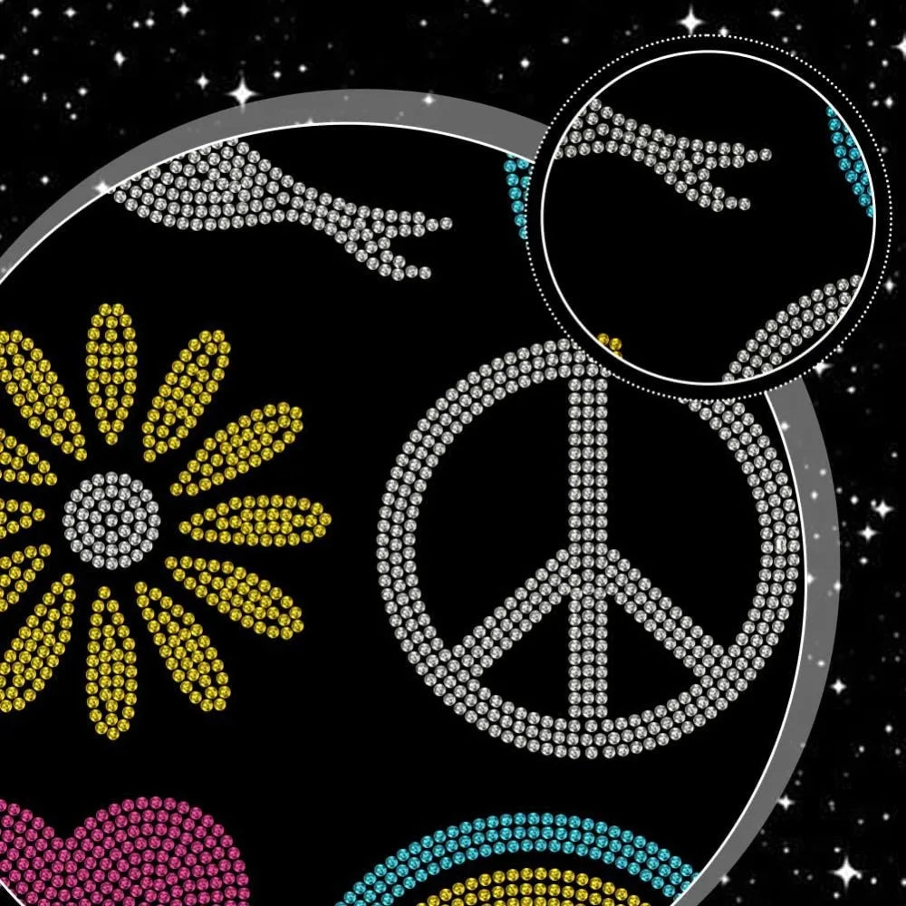 Glass Rhinestone Iron-On Applique Patch – Peace & Floral