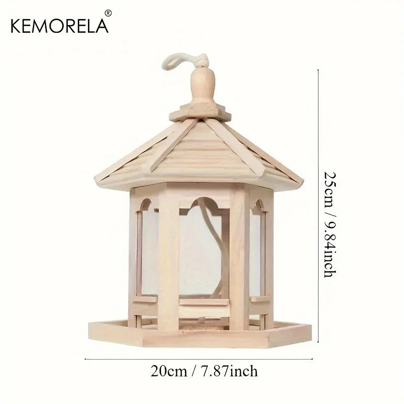 KEMORELA Wooden Hanging Bird Feeder House – Woven Outdoor Decor