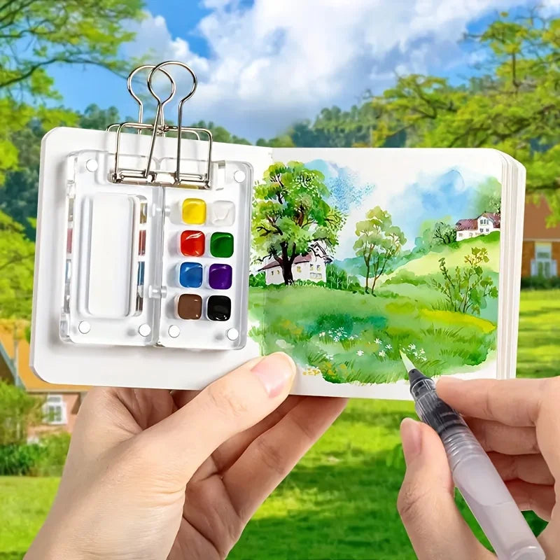 Portable Mini Watercolor Palette Travel Sketchbook Acrylic Paint Box