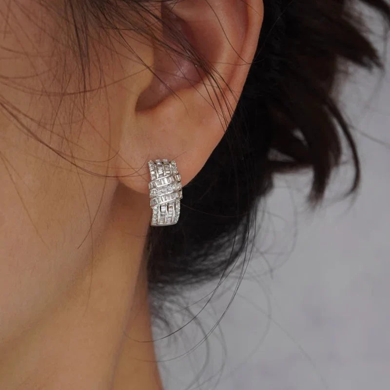 Huitan Silver Hoop Earrings – Cubic Zirconia Women's Jewelry