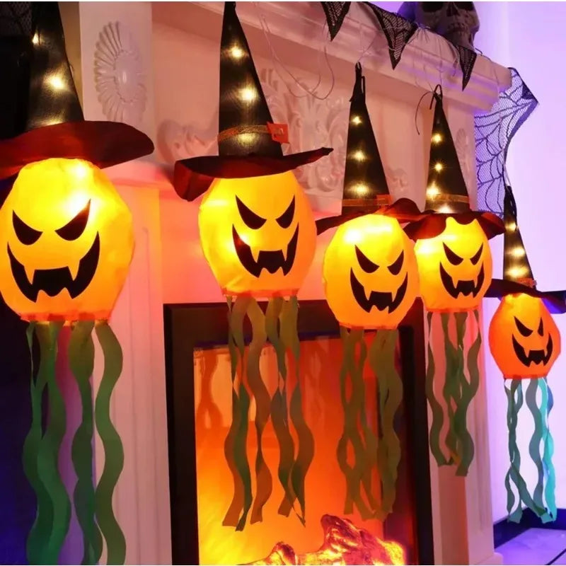 Halloween LED Ghost Hat Lantern | Glowing Pumpkin Hanging Light