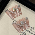 Press-On Nails Pomegranate Pink Cat Eye Long Oval | YADORNOS