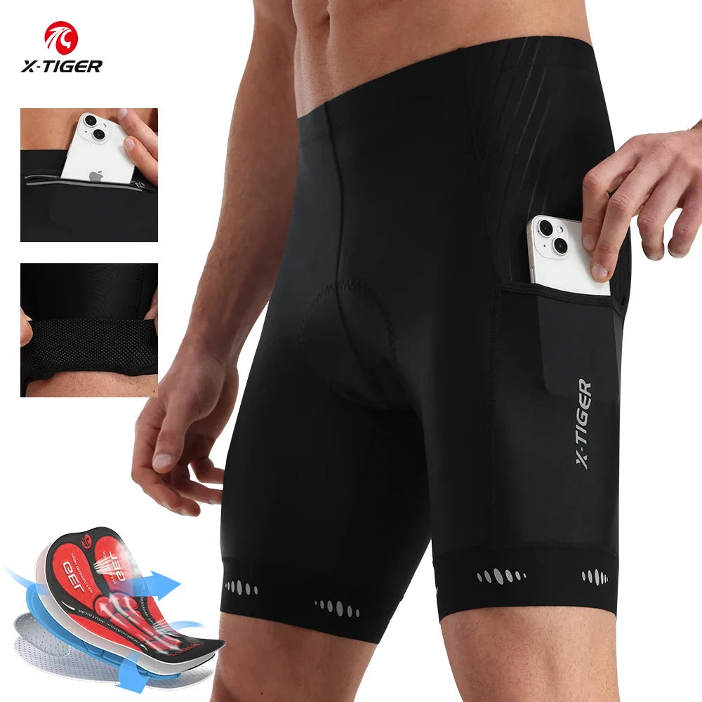 X-TIGER Men's 5D Gel Padded Cycling Shorts with Back Pocket