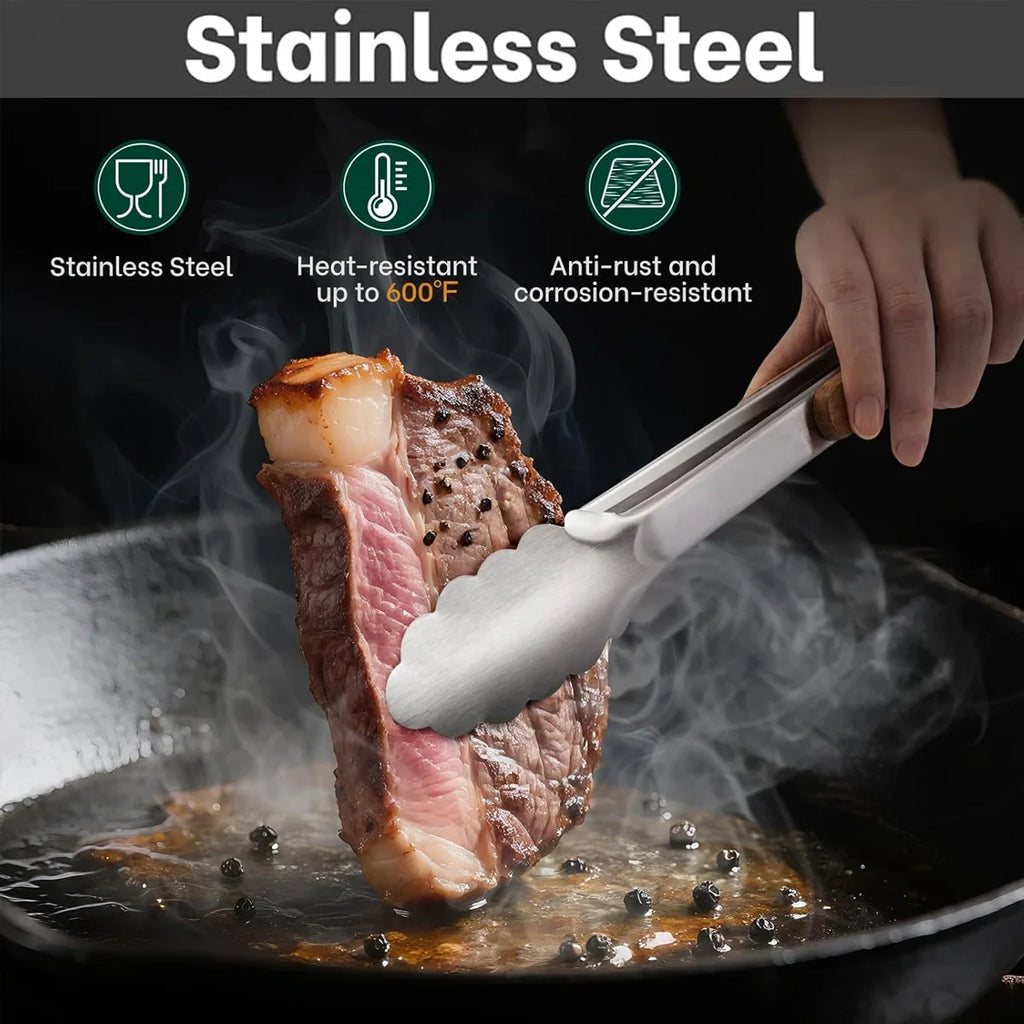 Leeseph Stainless Steel Food Tongs 7- Length Heavy Duty Kitchen