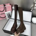 Women's Winter Knee-High Platform Boots – Back Zip Plush Lined