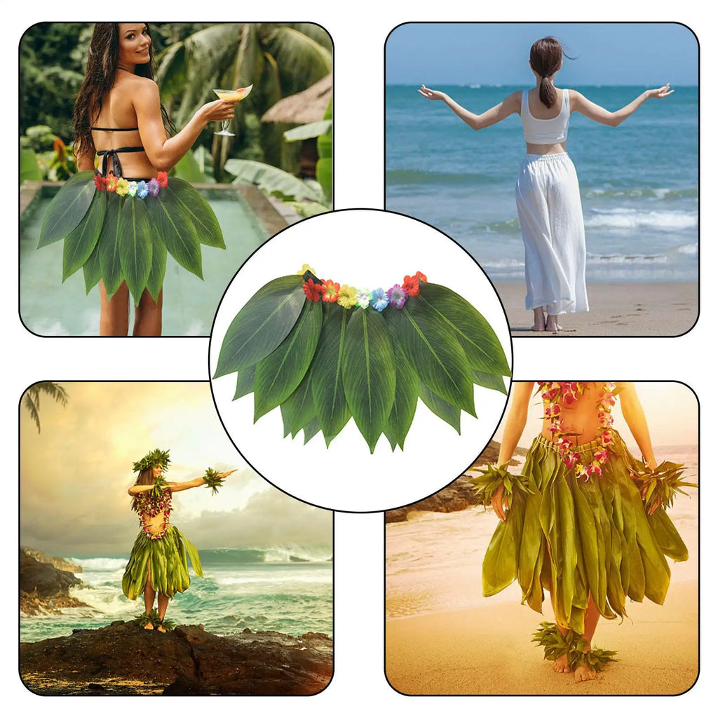 Hawaiian Grass Skirt with Flowers & Wreath Set | Party Costume