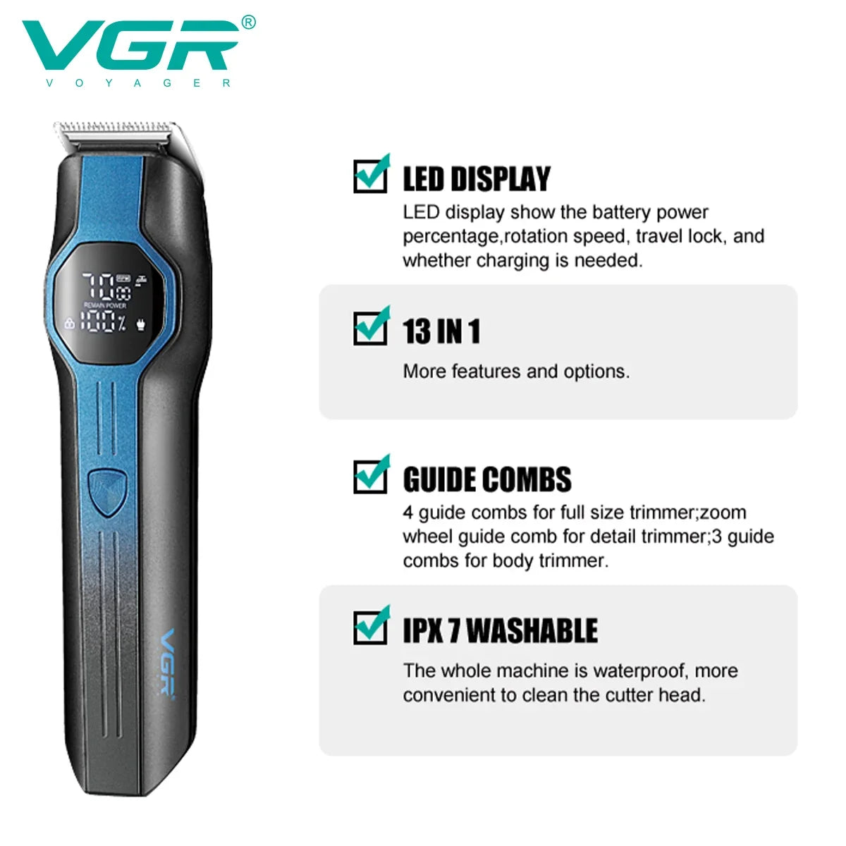 VGR V-173 Men's Hair Clipper & 5-in-1 Grooming Trimmer Set